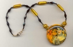 Klimt's "Adele" Blown Disc Necklace with Topaz & 24 Kt. Gold Foil Venetian Beads